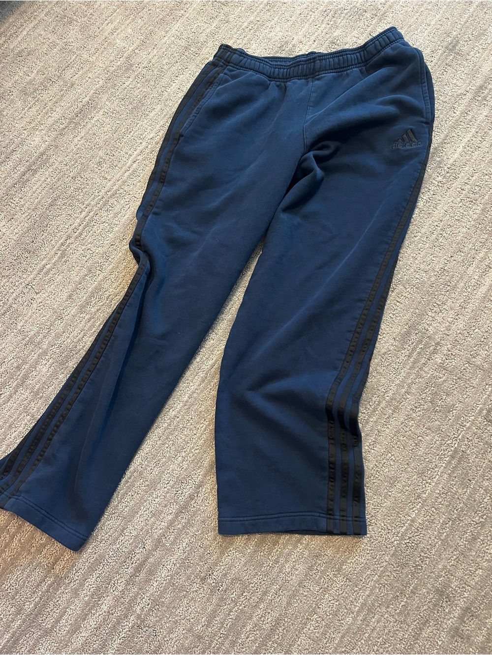 Men's adidas Navy Blue Jogger Sweatpants with Black Stripes Large